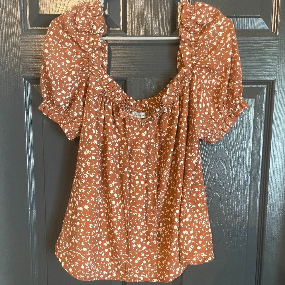 Wishlist Apparel Peplum top sz Med brown/white